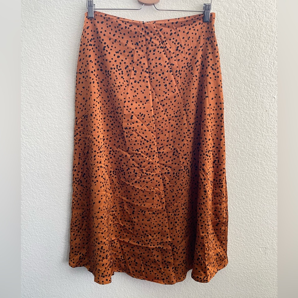 Orange Black Spotted Midi Skirt